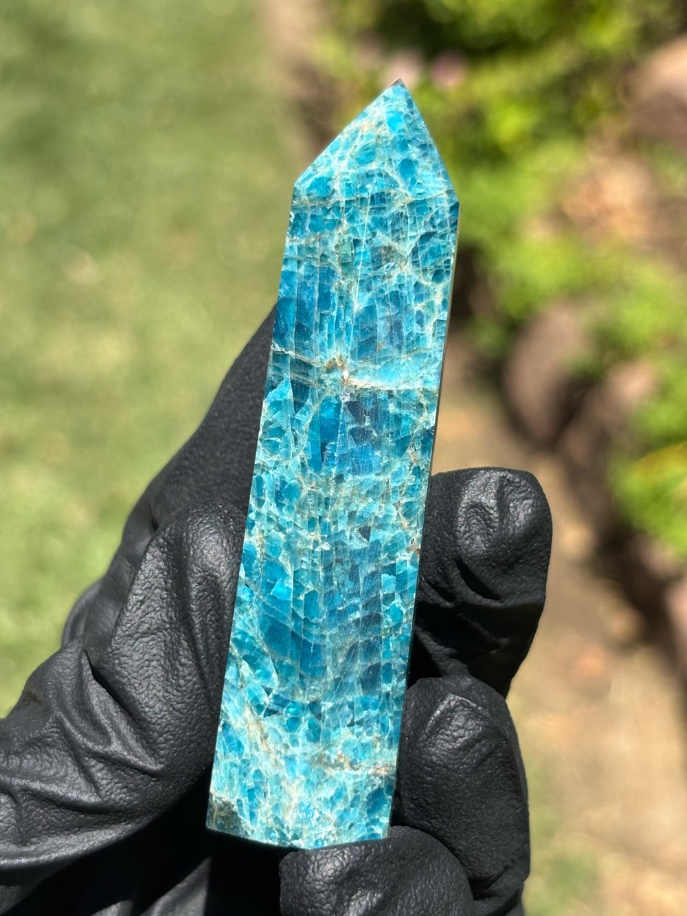 Blue Apatite Crystal Tower with Minor Chip